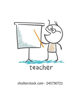 Teacher shows pointer on the board illustration