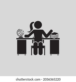 The teacher sits at the desk, the silhouette of a person, vector illustration icon. Teacher's Day