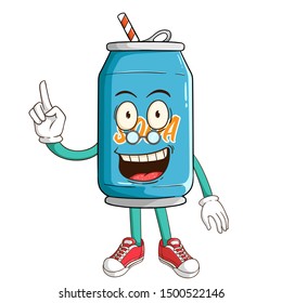 teacher of soda can cartoon character with funny smile face