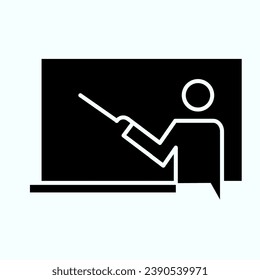 Icono sólido del profesor. Una persona cerca de la ilustración del vector de placa aislada en blanco. Diseño de estilo glifo de presentación, diseñado para web y aplicación. Eps 10