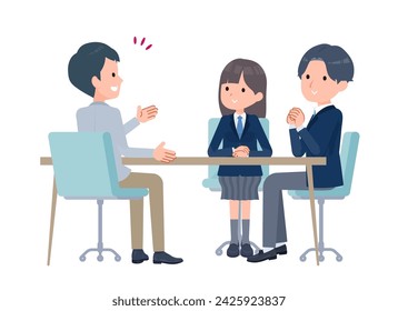 teacher speaking to two students.Vector art that is easy to edit.