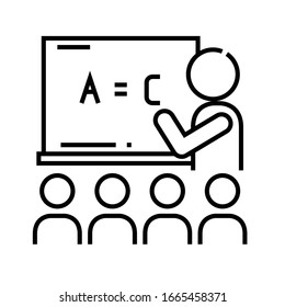 Icono de línea de voz del profesor, signo de concepto, ilustración de vector de esquema, símbolo lineal.