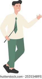 Teacher Staff Character While Holding a Book. Isolated on White Background. Flat Vector Illustration