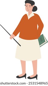 Teacher Staff Character While Holding a Book. Isolated on White Background. Flat Vector Illustration
