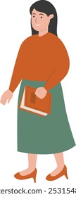 Teacher Staff Character While Holding a Book. Isolated on White Background. Flat Vector Illustration