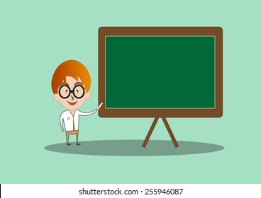 Teacher standing at the blackboard.
