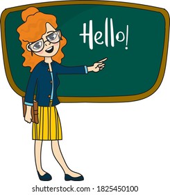 Teacher standing next to the board