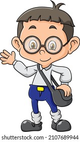 The teacher is standing and waving the hands of illustration