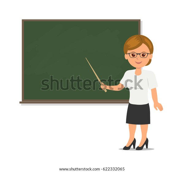 Teacher Stands Blackboard Classroom Cute Woman Stock Vector (Royalty ...