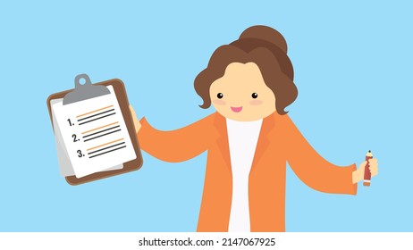 teacher stands with a folder in her hands