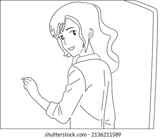 teacher stands near the blackboard and explains the lesson to the children.Vector illustration.