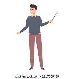 Teacher with stick icon cartoon vector. Male character. School professor
