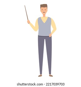 Teacher with stick icon cartoon vector. Male school. Class young