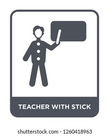 teacher with stick icon vector on white background, teacher with stick trendy filled icons from Education collection, teacher with stick simple element illustration