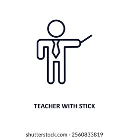teacher with stick outline icon.  Thin line icon from education collection. Editable vector isolated on white background