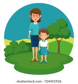 teacher with student cartoon