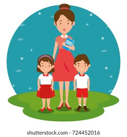 teacher with student cartoon
