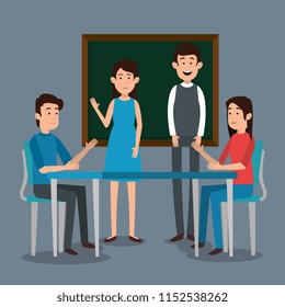 teacher with student characters