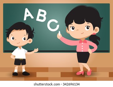Teacher And Student In Classroom : Vector Illustration