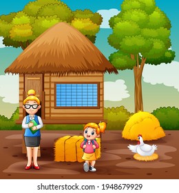 A teacher and student in the farm