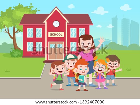 teacher and student go to school vector illustration