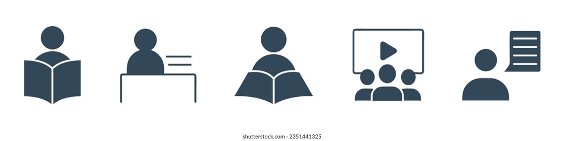 Teacher and Student icon. online presentation, reading, and learning icon vector
