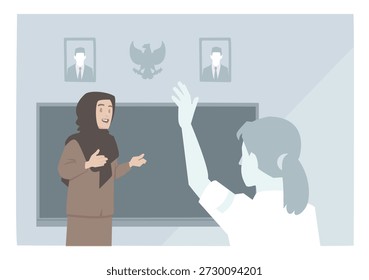 Profesor y estudiante en una escuela de Indonesia Interacción en el aula