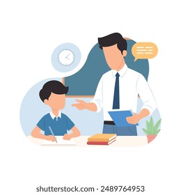 Teacher and student interacting in a learning environment flat vector cartoon illustration