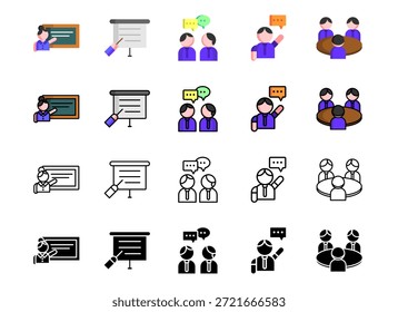 Los iconos de interacción de profesores y estudiantes empaquetan la actividad en el aula