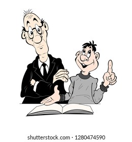 Teacher and student on a white background. The concept of education.