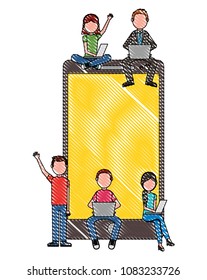 teacher and student school with smartphone device