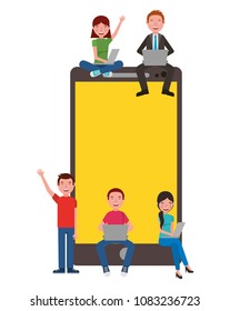 teacher and student school with smartphone device