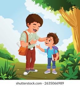 Teacher and Student Talking Outside School