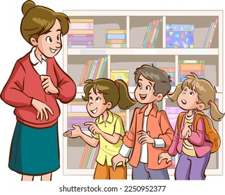 teacher and student teaching in the classroom cartoon vector