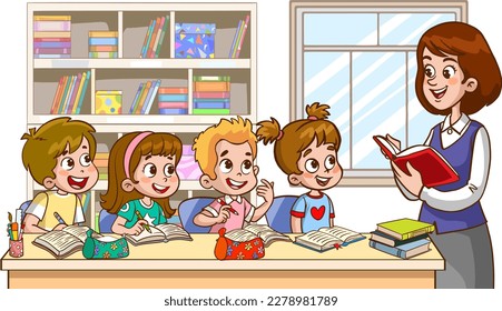 teacher with student vector illustration isolated