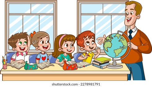 teacher with student vector illustration isolated