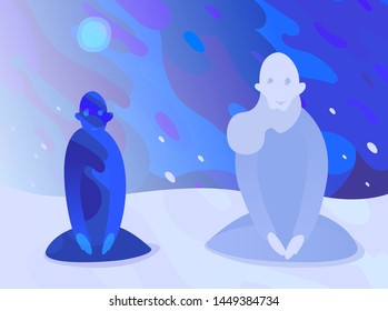Teacher and student. Yoga wavy concept.Vector illustration