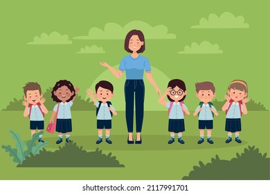 profesores y estudiantes en los personajes del campamento
