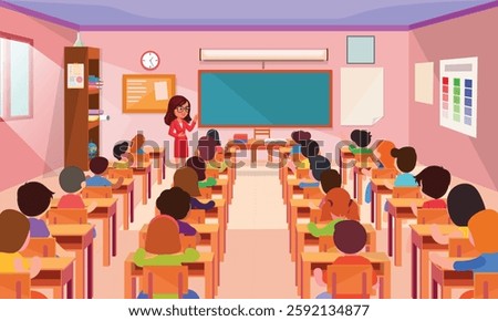 Teacher and students in the classroom, female teacher teaching to students in the classroom