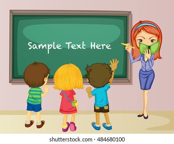 Teacher and students in classroom illustration