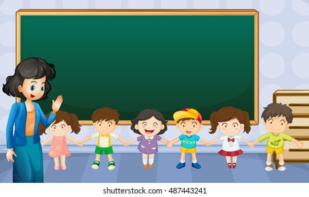 Teacher and students in the classroom illustration