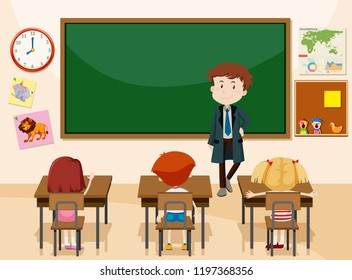 Teacher and students classroom scene illustration