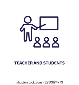 teacher and students icon from people collection. Thin linear teacher and students, education, teacher outline icon isolated on white background. Line vector teacher and students sign, symbol for web 