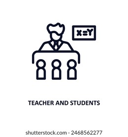 teacher and students icon. Thin line teacher and students icon from people collection. Outline vector isolated on white background. Editable teacher and students symbol can be used web and mobile