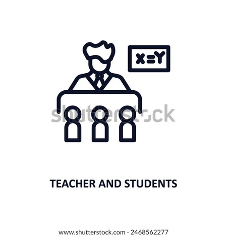 teacher and students icon. Thin line teacher and students icon from people collection. Outline vector isolated on white background. Editable teacher and students symbol can be used web and mobile