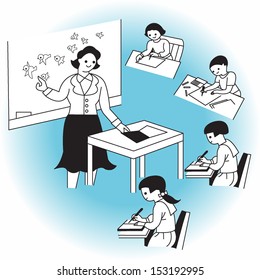 Teacher and students illustration in class