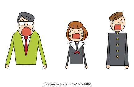 teacher and students' illustration set - crying loudly