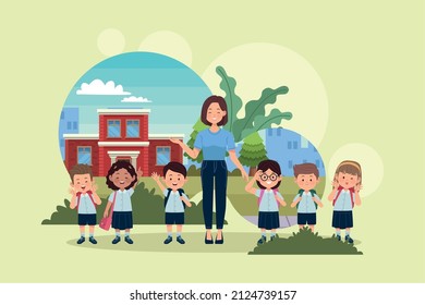 profesor y alumnos en los personajes de la escuela