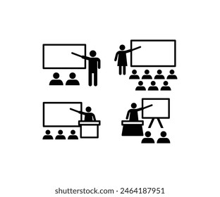 teacher and students school education learning icon vector design black white illustration collections set isolated