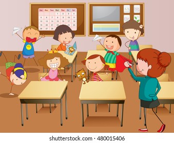 Teacher and students at school illustration